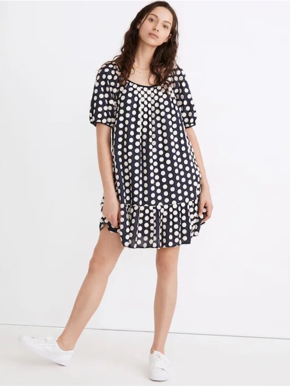 Madewell Shirred Ruffle-Hem Mini Dress in Textural Dot (M)